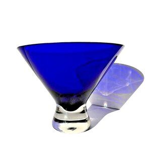 Cobalt Blue Vase Mouth Blown Thick Martini Shaped Made in Poland Vintage 6" tall